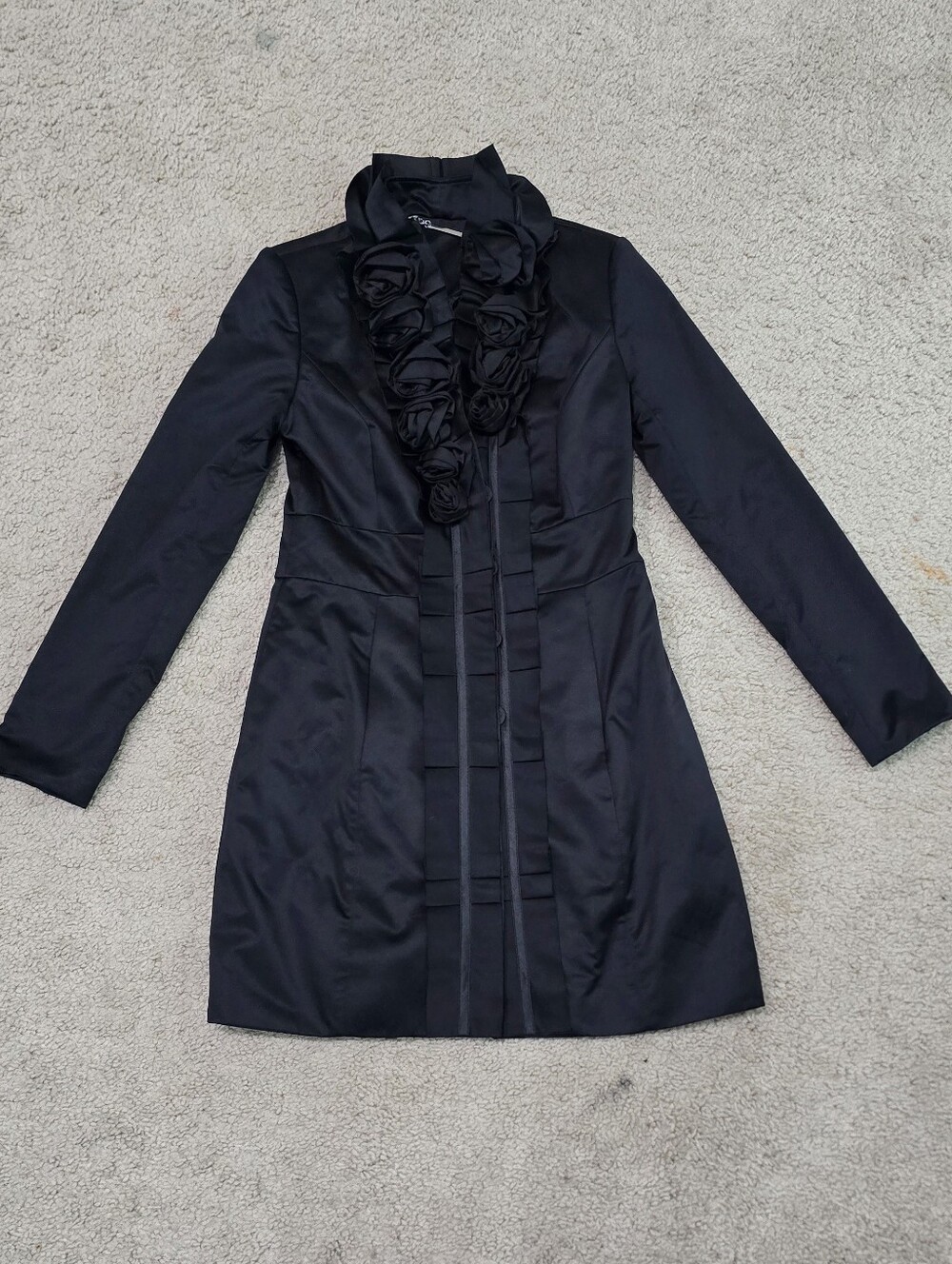 Women's White House Black Market Jacket Satin Overlay Rose Coat Size 2 Long